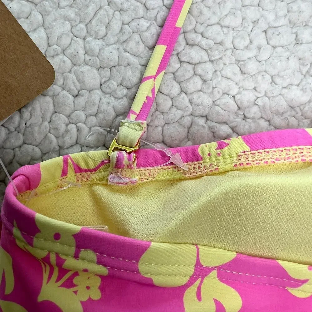 Hobie Pink Yellow Tropical Floral Bikini Top Medium